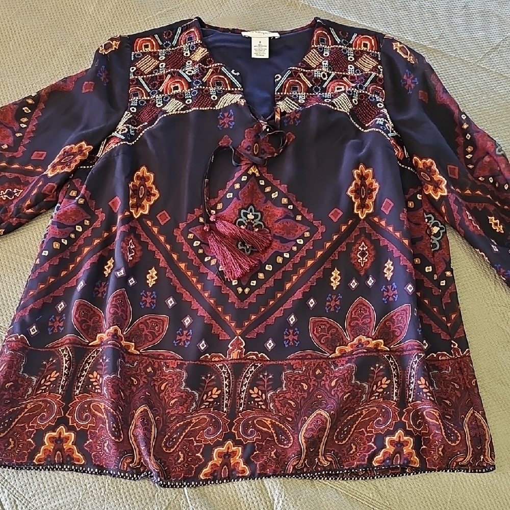 Peck & Peck Red and Black Graphic Blouse